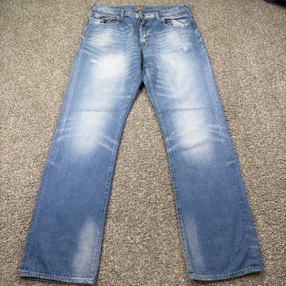PRPS Jeans Men's Light Wash Button Fly Faded Distressed 36/33 Straight Fit